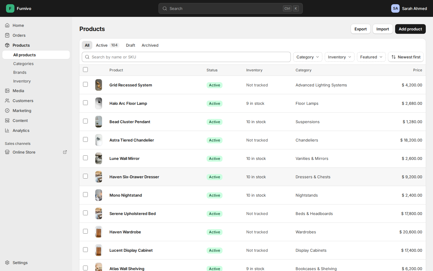 Products & inventory
