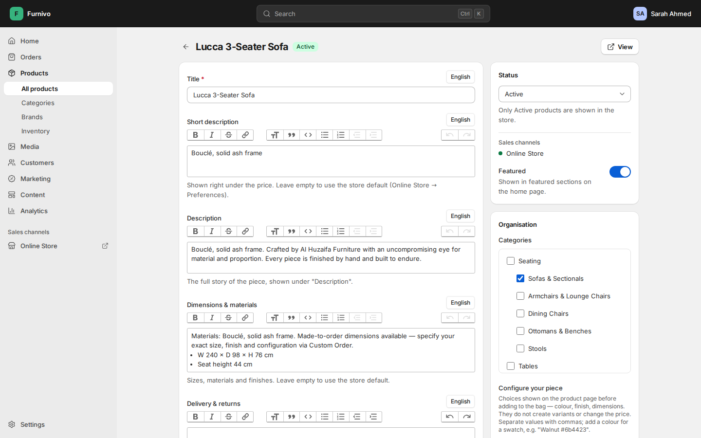 Product editor